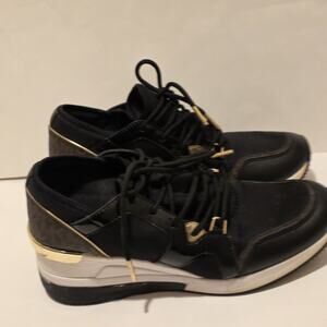 Michael Kors Womens Liv Trainer Sneakers Blk & Brn Size 7M Shoes Wedge